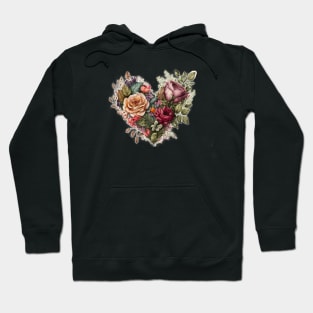 Floral Garden Botanical Print with wild flowers Heart Valentines Hoodie